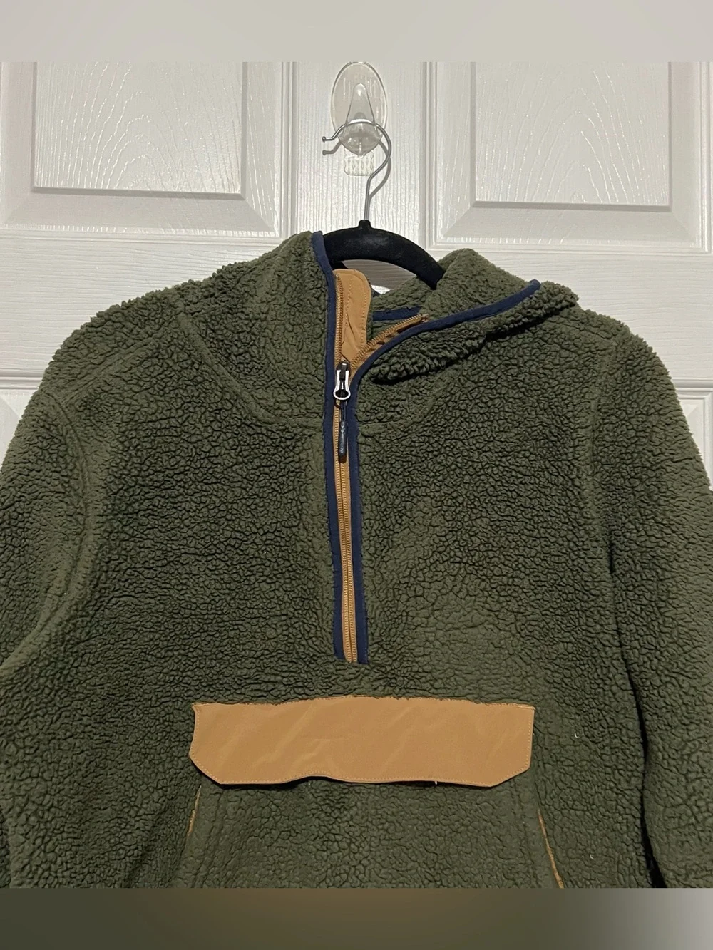 💗 The North Face - Men’s Olive Green Sherpa Puffer Hoodie with Tan Trim